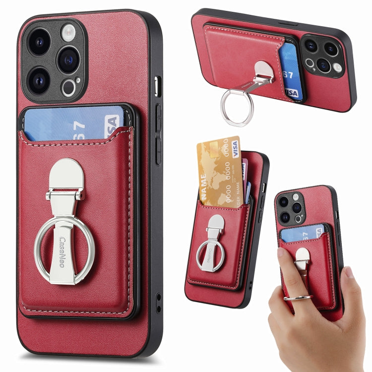 For iPhone 15 Pro Max Skin Feel Ring Holder Wallet Magnetic Phone Case(Red) - iPhone 15 Pro Max Cases by buy2fix | Online Shopping UK | buy2fix