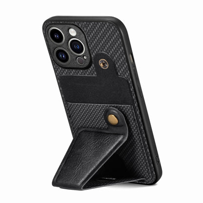 For iPhone 15 Pro max Carbon Fiber Wallet Flip Card K-shaped Holder Phone Case(Black) - iPhone 15 Pro Max Cases by buy2fix | Online Shopping UK | buy2fix