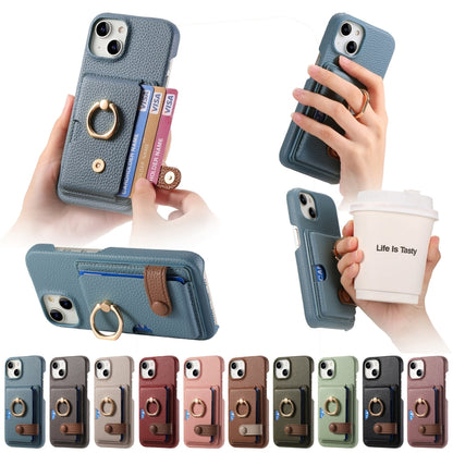 For iPhone 15 Pro Max Litchi Leather Oil Edge Ring Card Back Phone Case(Grey) - iPhone 15 Pro Max Cases by buy2fix | Online Shopping UK | buy2fix