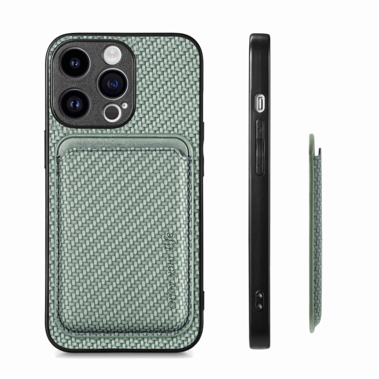 For iPhone 15 Pro Carbon Fiber Leather Card Magsafe Phone Case(Green) - iPhone 15 Pro Cases by buy2fix | Online Shopping UK | buy2fix