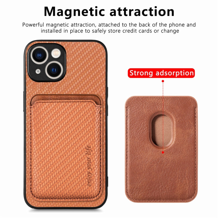 For iPhone 15 Pro Max Carbon Fiber Leather Card Magsafe Phone Case(Brown) - iPhone 15 Pro Max Cases by buy2fix | Online Shopping UK | buy2fix