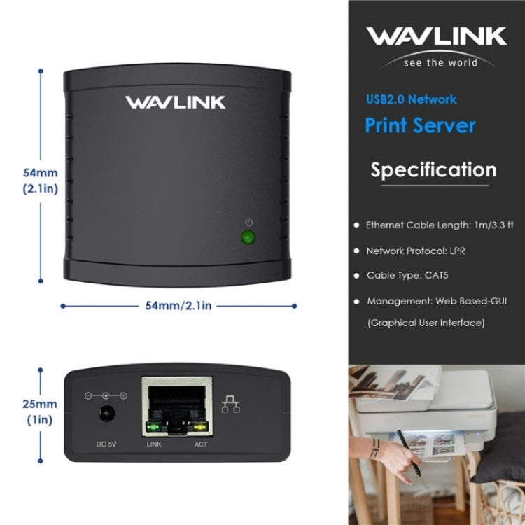 WAVLINK NU72P11 100Mbps Network Print Server USB 2.0 Network Printer Power Adapter(AU Plug) - Printer Accessories by WAVLINK | Online Shopping UK | buy2fix