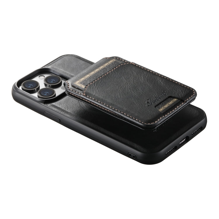 For iPhone 15 Pro Max Suteni H15 MagSafe Oil Eax Leather Detachable Wallet Back Phone Case(Black) - iPhone 15 Pro Max Cases by Suteni | Online Shopping UK | buy2fix