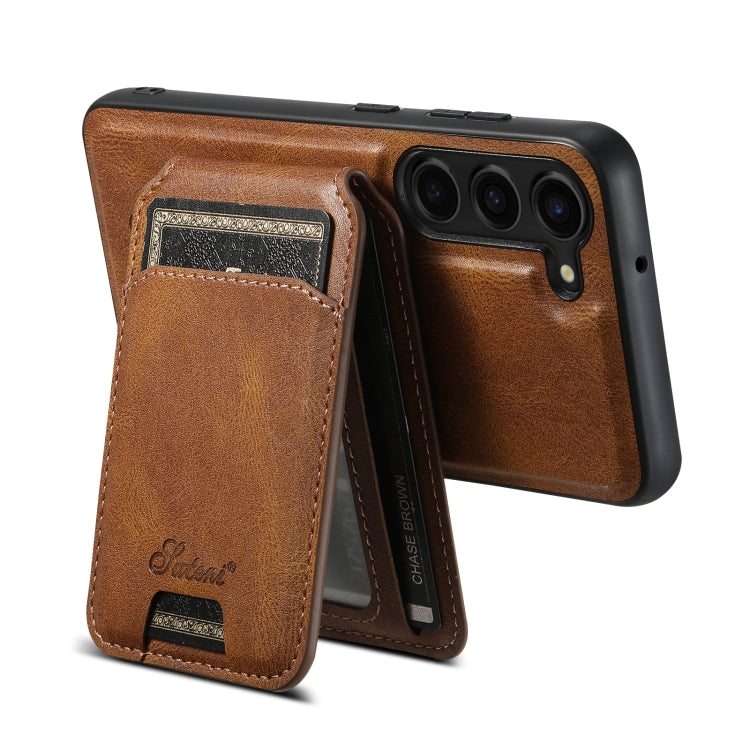 For Samsung Galaxy S23+ 5G Suteni H15 MagSafe Oil Eax Leather Detachable Wallet Back Phone Case(Brown) - Galaxy S23+ 5G Cases by Suteni | Online Shopping UK | buy2fix