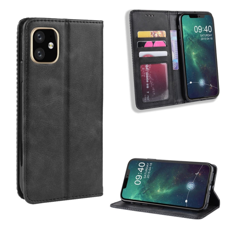 For iPhone 11 Magnetic Buckle Retro Crazy Horse Texture Horizontal Flip Leather Case , with Holder & Card Slots & Photo Frame(Black) - iPhone 11 Cases by buy2fix | Online Shopping UK | buy2fix