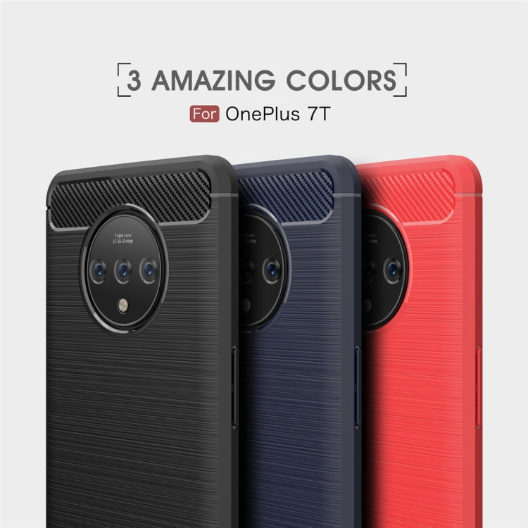 For Oneplus 7T Brushed Texture Carbon Fiber TPU Case(Navy Blue) - OnePlus Cases by buy2fix | Online Shopping UK | buy2fix