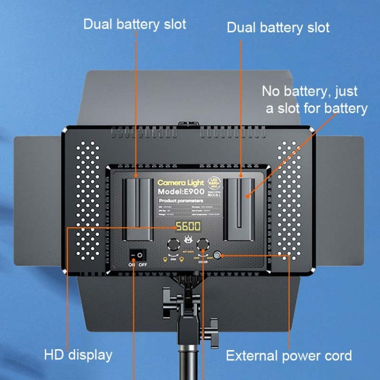E900  55W  3000K-6500K Flat Panel Lights Live Broadcast Fill Light Knob Battery Model -  by buy2fix | Online Shopping UK | buy2fix
