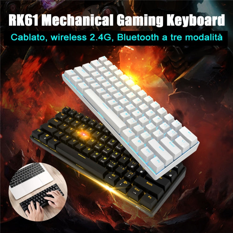 RK61 61 Keys Bluetooth / 2.4G Wireless / USB Wired Three Modes Tablet Mobile Gaming Mechanical Keyboard, Cable Length: 1.5m, Style:Red Shaft(Black) -  by buy2fix | Online Shopping UK | buy2fix