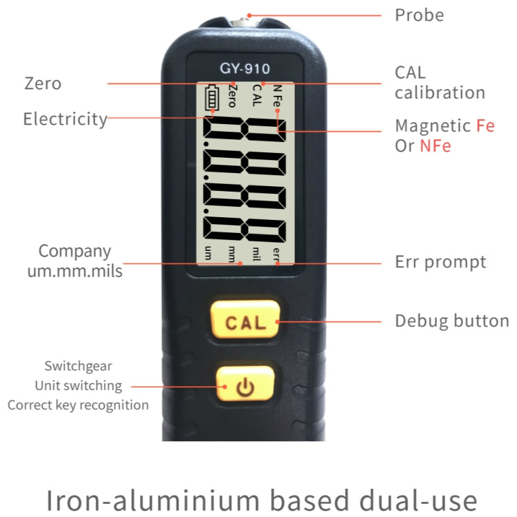 RICHMETERS GY910 Coating Thickness Gauge Metal Probe FE + NFE Iron and Aluminum Dual Use - Coating Thickness Gauge by RICHMETERS | Online Shopping UK | buy2fix