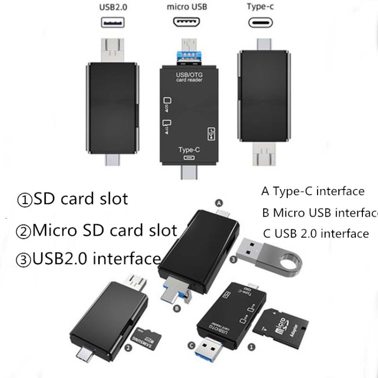 2 PCS Type-C & Micro USB & USB 2.0 3 in 1 Ports Multi-function Card Reader, Support U Disk / TF / SD(Black) - Computer & Networking by buy2fix | Online Shopping UK | buy2fix