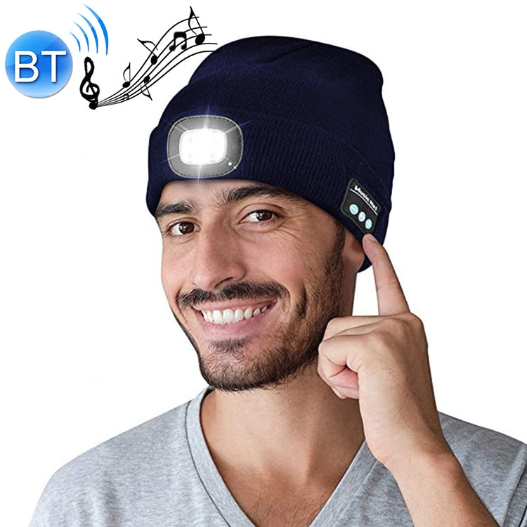 Outdoor Night Running Night Fishing LED Light Illumination Bluetooth 5.0 Knitted Hat (Navy Blue) - Smart Wear by buy2fix | Online Shopping UK | buy2fix