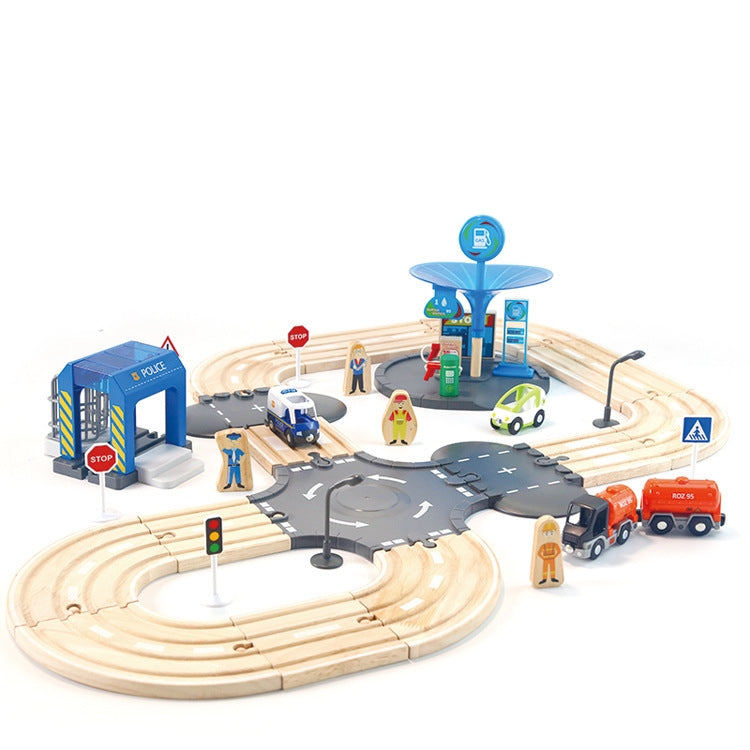 Multifunctional Wooden Police Station Road Track Set Baby Assembling Building Blocks Educational Early Education Toys - Building Blocks by buy2fix | Online Shopping UK | buy2fix