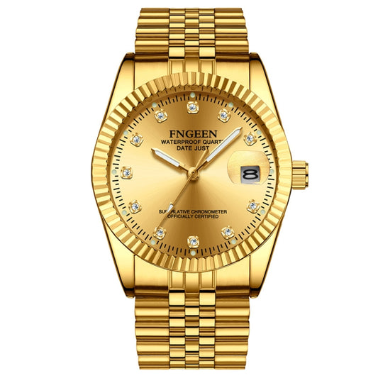 FNGEEN 7008 Men Fashion Diamond Dial Watch Couple Watch(Full Gold Gold Surface) - Couple Watches by FNGEEN | Online Shopping UK | buy2fix