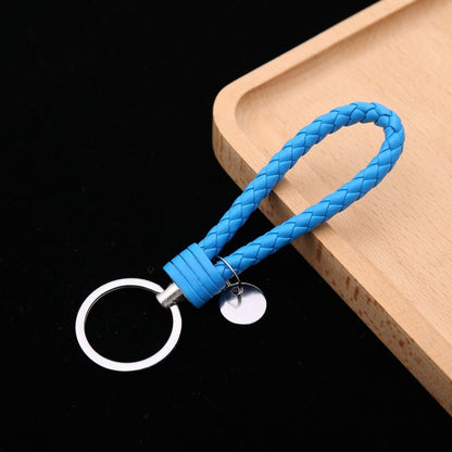 100 PCS Woven Leather Cord Keychain Car Pendant Leather Key Ring Baotou With Small Round Piece(Medium Blue) - Key Rings by buy2fix | Online Shopping UK | buy2fix