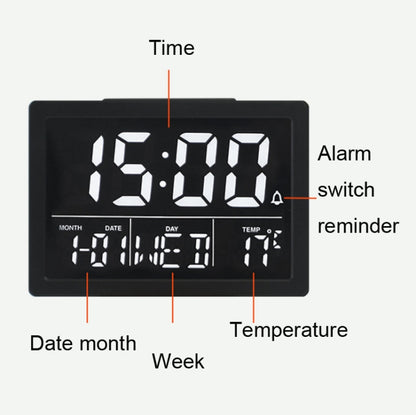 Large Screen LED Clock Bedside Multifunctional Electronic Alarm Clock(Black Shell White Light) - Home & Garden by buy2fix | Online Shopping UK | buy2fix