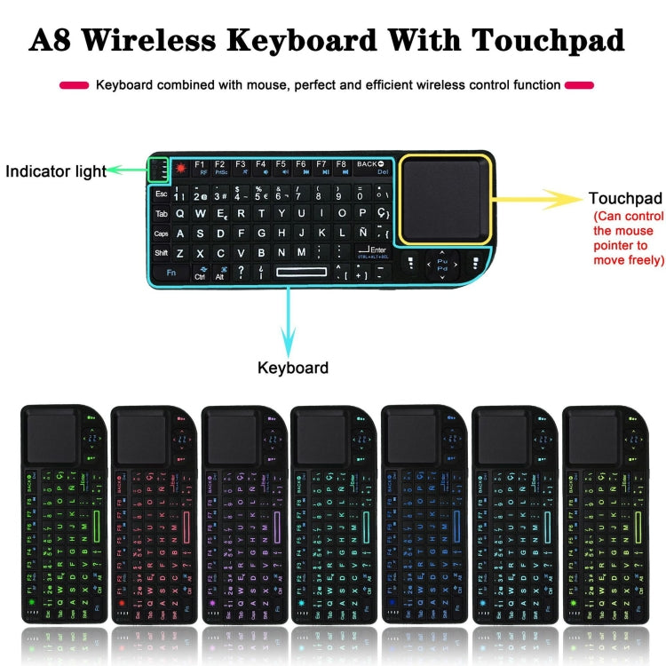 A8 Mini Wireless Mouse And Keyboard With Laser Touchpad Keyboard, Colour: English White Backlight - Laser Keyboard by buy2fix | Online Shopping UK | buy2fix