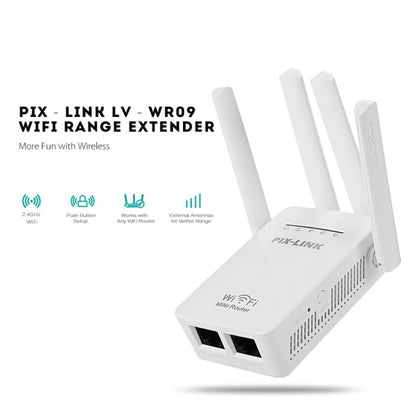 PIX-LINK LV-WR09 300Mbps WiFi Range Extender Repeater Mini Router(US Pulg) - Wireless Routers by buy2fix | Online Shopping UK | buy2fix