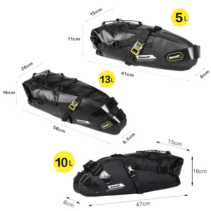 Rhinowalk RK19511 Full Waterproof Bicycle Saddle Tail Bag Big Capacity Road Bike Bag, Colour: RK19511 Black 10L - Bicycle Bags by Rhinowalk | Online Shopping UK | buy2fix