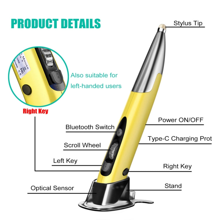 PR-A19 2.4GHz Wireless Charging Bluetooth Mouse Pen Type Shining Quiet Mouse(Green) - Wireless Mice by buy2fix | Online Shopping UK | buy2fix