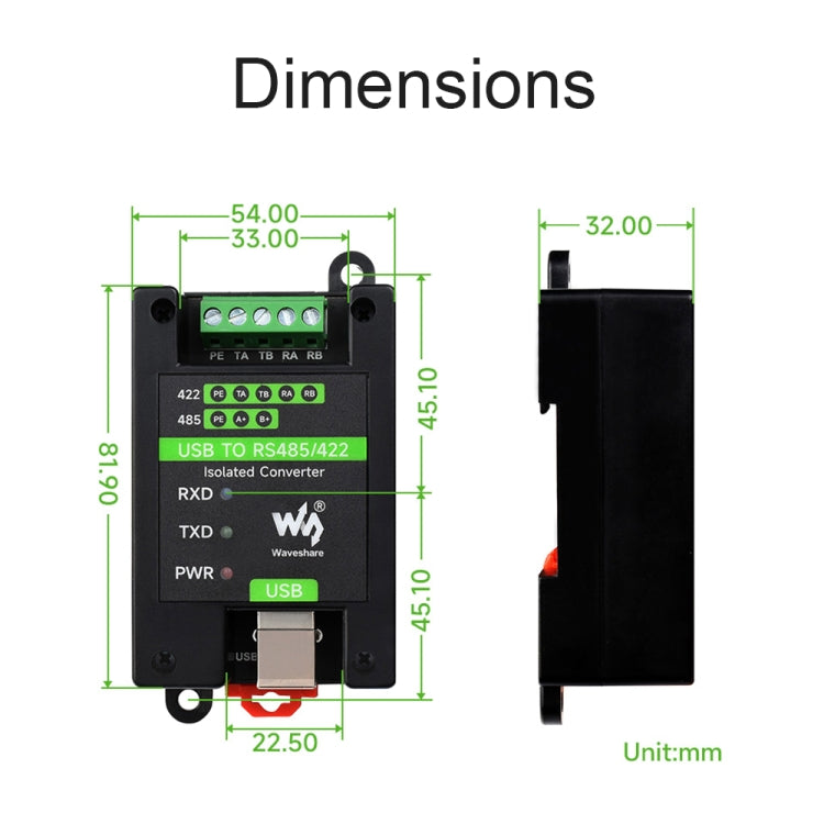 Waveshare 23949 USB To RS485/422 Isolated Converter, FT232RL And SP485EEN - Consumer Electronics by Waveshare | Online Shopping UK | buy2fix