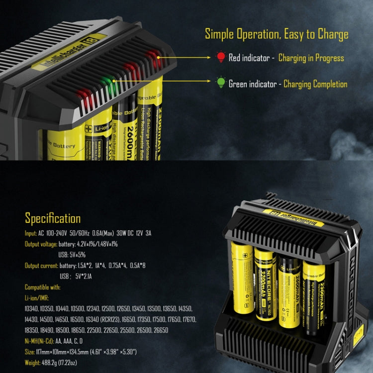 NITECORE 8-Slot High-Power Fast Lithium Battery Charger, Model: I8 - Charger & Converter by NITECORE | Online Shopping UK | buy2fix