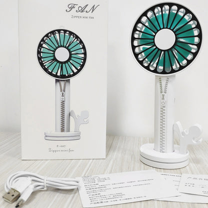 Zipper Fan USB Mini Handheld Fan Portable with Stand Base(Lvory White) - Consumer Electronics by buy2fix | Online Shopping UK | buy2fix