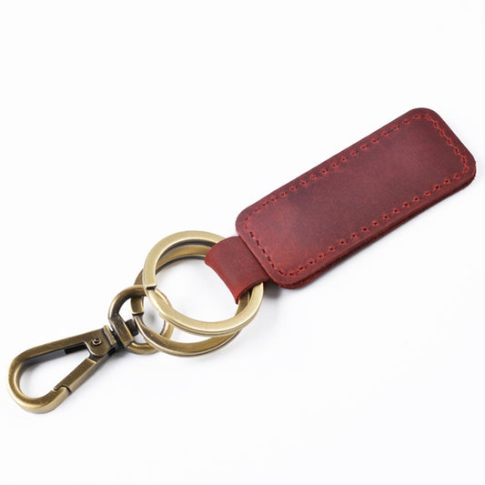 2 PCS Handmade Crazy Horse Leather Retro Keychain Car Couple Keychain, Specification: Double Ring(Wine Red) - In Car by buy2fix | Online Shopping UK | buy2fix