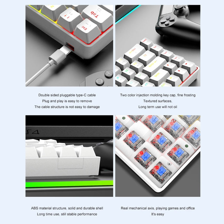 T8 68 Keys Mechanical Gaming Keyboard RGB Backlit Wired Keyboard, Cable Length:1.6m(White RGB Red Shaft) - Wired Keyboard by buy2fix | Online Shopping UK | buy2fix