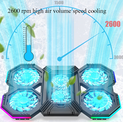 F12 6 Fans USB Semiconductor Computer Radiator Notebook Stand with Phone Holder, Colour: Blue Light + RGB Light - Computer & Networking by buy2fix | Online Shopping UK | buy2fix