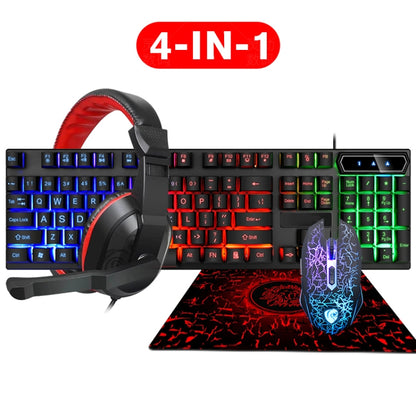 LD-126 4 in 1 Luminous Keyboard + Mouse + Earphone + Mouse Pad Set - Wired Keyboard by buy2fix | Online Shopping UK | buy2fix