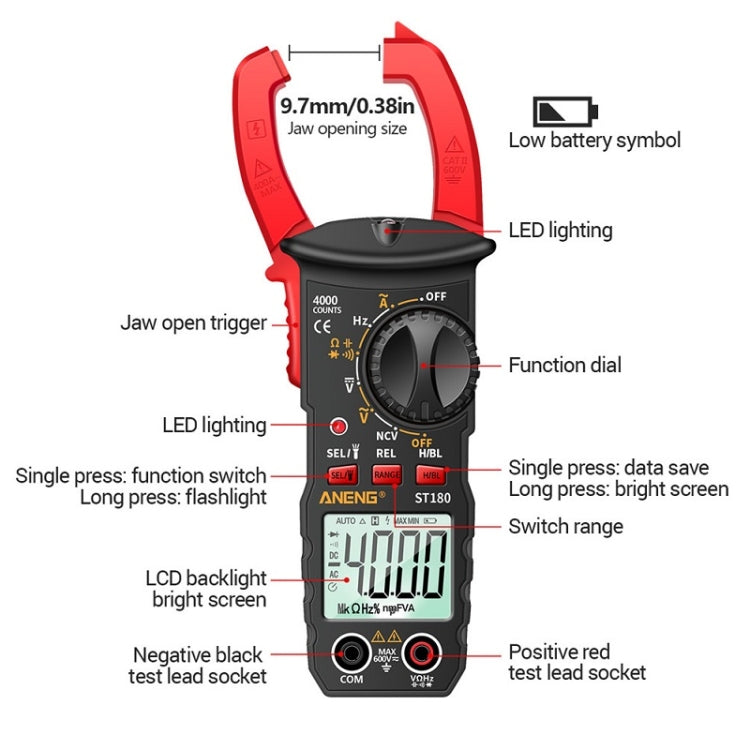 ANENG ST180 Digital Display Clamp AC & DC Intelligent Voltage Multimeter(Yellow) - Digital Multimeter by ANENG | Online Shopping UK | buy2fix