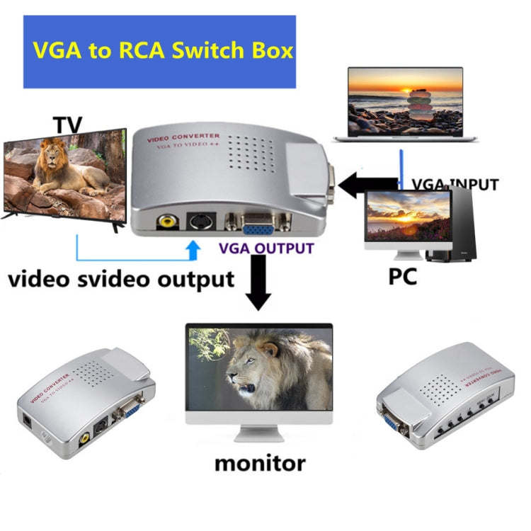 PC Converter Box VGA to AV Converter Video Switch Box - VGA Converter by buy2fix | Online Shopping UK | buy2fix