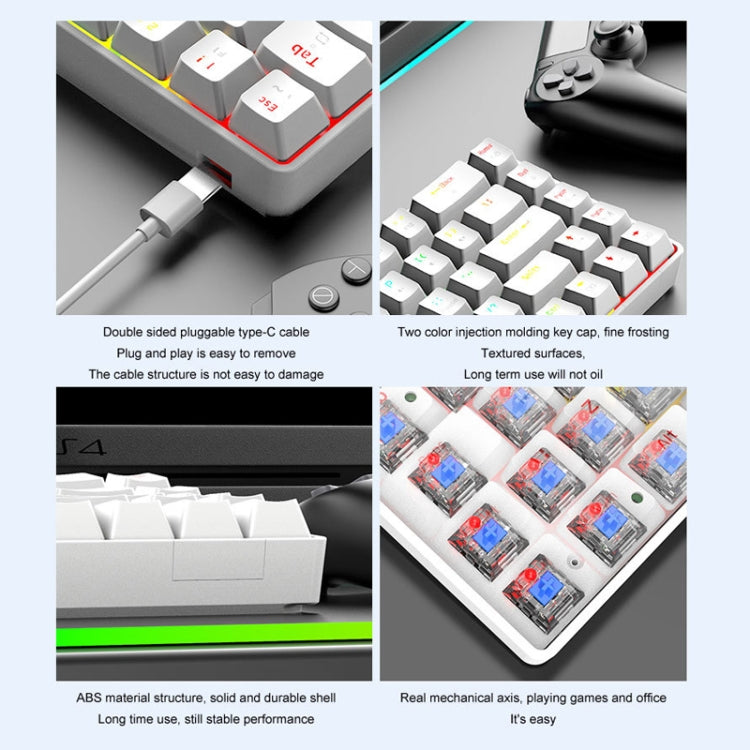 ZIYOU LANG T60 62-Key RGB Luminous Mechanical Wired Keyboard, Cable Length:1.5m(White Green Shaft) - Wired Keyboard by ZIYOU LANG | Online Shopping UK | buy2fix