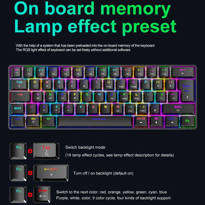 ZIYOU LANG T60 62-Key RGB Luminous Mechanical Wired Keyboard, Cable Length:1.5m(Blue Red Shaft) - Wired Keyboard by ZIYOU LANG | Online Shopping UK | buy2fix