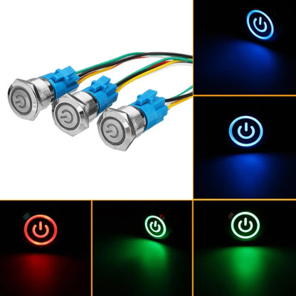 2 PCS 19mm Car Modified Metal Waterproof Button Flat Switch With Light, Color: Self-lock Green Light - In Car by buy2fix | Online Shopping UK | buy2fix