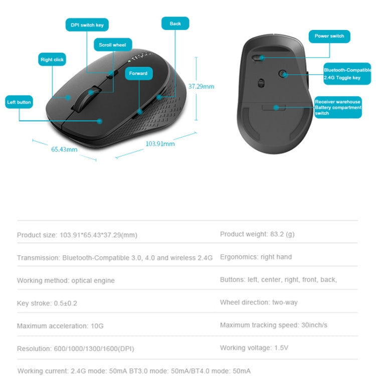 Rapoo M300G 1600DPI 3 Keys Laptop Office Silent Wireless Bluetooth Mouse(Blue) - Wireless Mice by Rapoo | Online Shopping UK | buy2fix