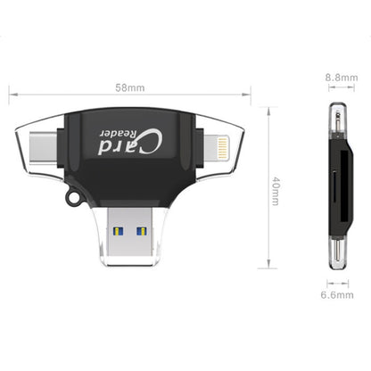 USB 2.0+8Pin +Type-C+Micro USB 4 In 1 Card Reader Supports Reading SD&TF Card(Black) -  by null | Online Shopping UK | buy2fix