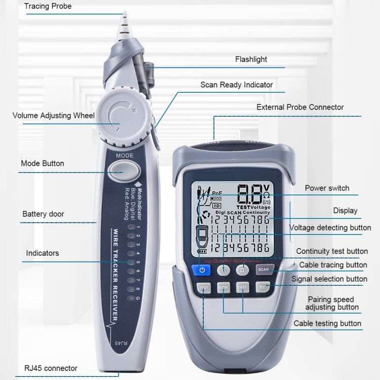 ET612 Network Cable Tester Wire Tracker Battery Voltage POE Test Multi-function Cable Tester - Consumer Electronics by buy2fix | Online Shopping UK | buy2fix