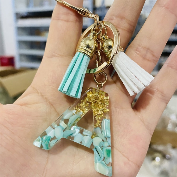 2 PCS Gold Foil English Letter Tassel Keychain Bag Decoration Pendant(W) - In Car by buy2fix | Online Shopping UK | buy2fix