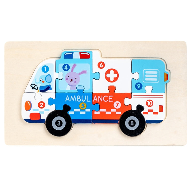 3 PCS Three-dimensional Buckle Traffic Puzzle Cognitive Puzzle Wooden Toy(Ambulance) - Puzzle Toys by buy2fix | Online Shopping UK | buy2fix