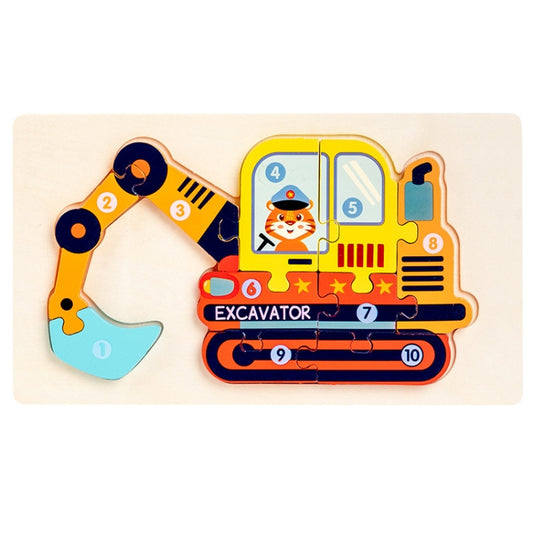3 PCS Three-dimensional Buckle Traffic Puzzle Cognitive Puzzle Wooden Toy(Excavator) - Puzzle Toys by buy2fix | Online Shopping UK | buy2fix