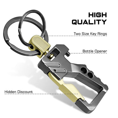 2 PCS QP-131 Multifunctional Double Ring Car Keychain Bottle Opener Carabiner(Black Silver) - In Car by buy2fix | Online Shopping UK | buy2fix