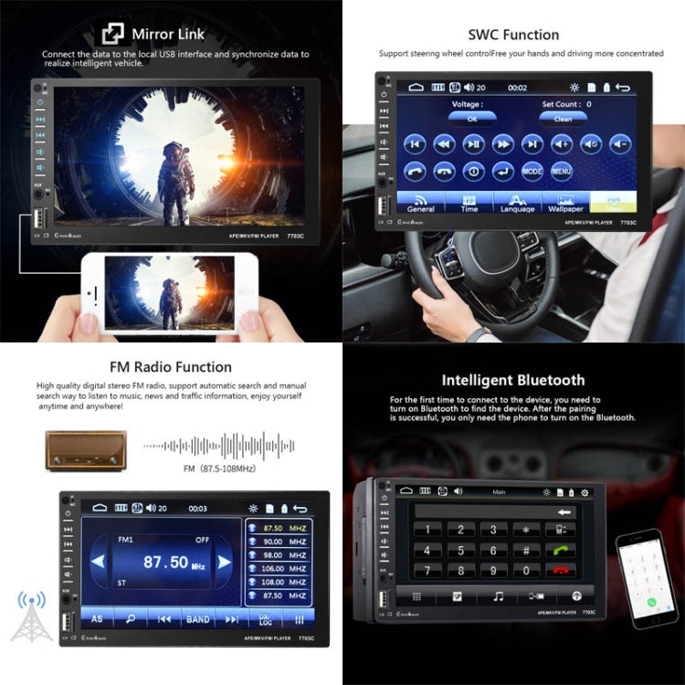 7703C 7 inch Car Double Butt Universal MP5 Bluetooth Player, Style: Standard - In Car by buy2fix | Online Shopping UK | buy2fix