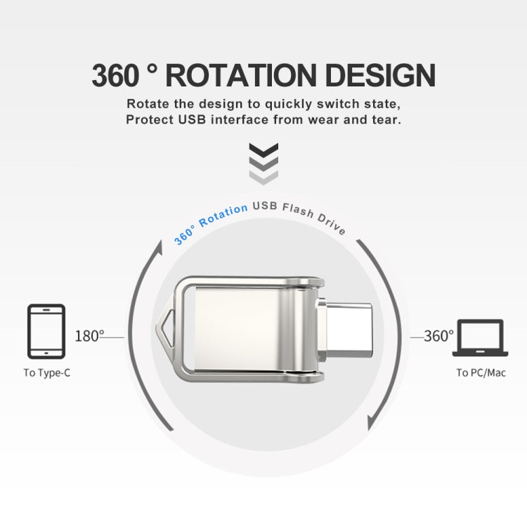 128GB USB 2.0 + Type-C/USB-C High Speed Mini Computer and Phone Dual-purpose Rotary U Disk(Silver) - USB Flash Drives by buy2fix | Online Shopping UK | buy2fix