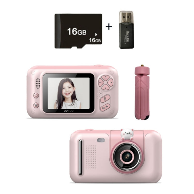 2.4 Inch Children HD Reversible Photo SLR Camera, Color: Pink + 16G Memory Card + Card Reader - Children Cameras by buy2fix | Online Shopping UK | buy2fix