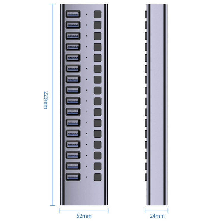 HS-716MG USB3.0 Aluminum Alloy 16 Ports 12V/7.5A Extension Docking Computer Camera HUB - USB 3.0 HUB by buy2fix | Online Shopping UK | buy2fix