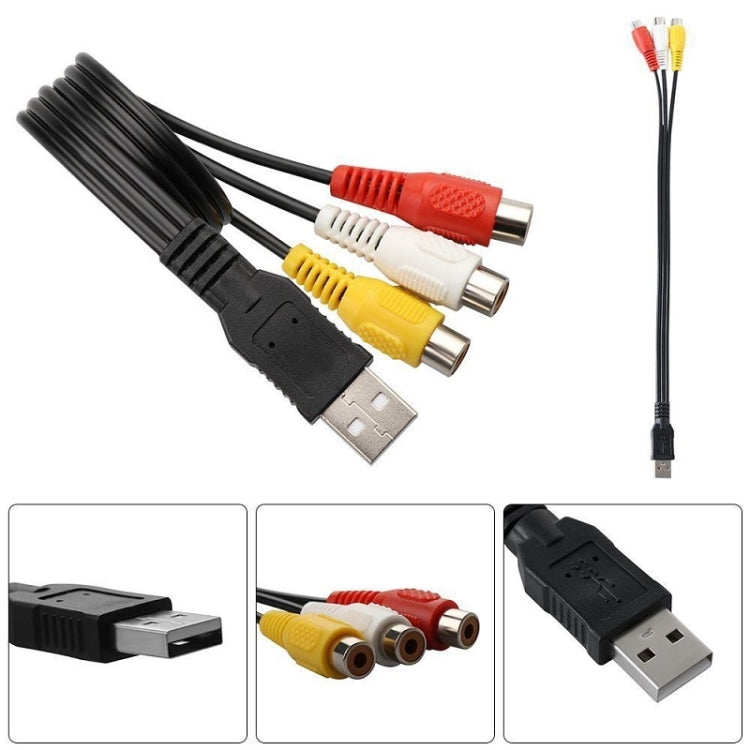 USB to 3 RCA Bus 1 Male 3 Female AV Audio Cable, Size: 25cm - RCA Cable by buy2fix | Online Shopping UK | buy2fix