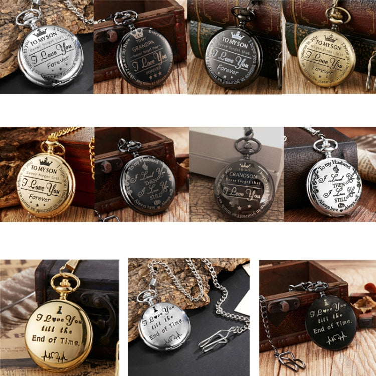 Engraved Vintage Commemorative Quartz Pocket Watch Round Watch, Style: Forever (Black) - Necklace Watch Watches by buy2fix | Online Shopping UK | buy2fix