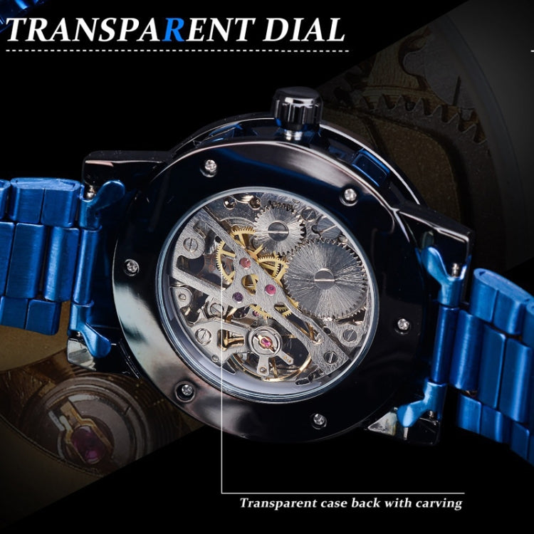 Winner Leisure Skeleton Diamond Luminous Pointer Watch Men Manual Mechanical Watch(Black Belt Black Shell Blue Face) - Metal Strap Watches by Winner | Online Shopping UK | buy2fix