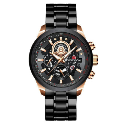 VAVA VOOM 2311G-FH Rose Gold Shell Steel Belt Men Waterproof Sports Luminous Calendar Casual Quartz Hollow Watch - Sport Watches by VAVA VOOM | Online Shopping UK | buy2fix